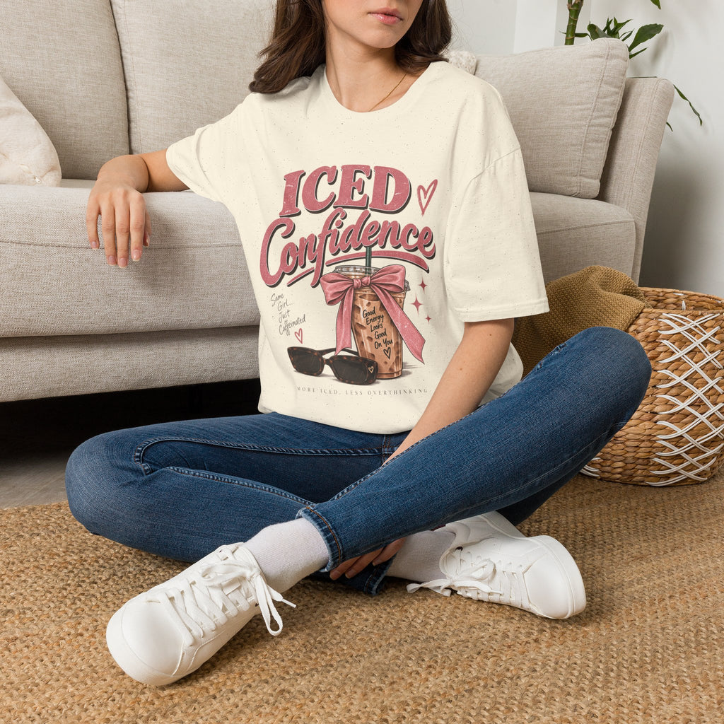 Iced Confidence T-Shirt — Cute Pink Bow Ice Coffee Graphic Tee | Girls Self Love | Comfort T-shirts
