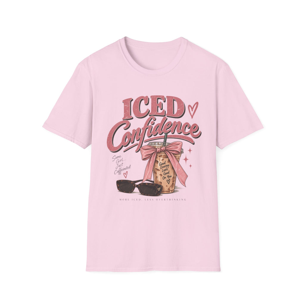 Iced Confidence T-Shirt — Cute Pink Bow Ice Coffee Graphic Tee | Girls Self Love | Comfort T-shirts