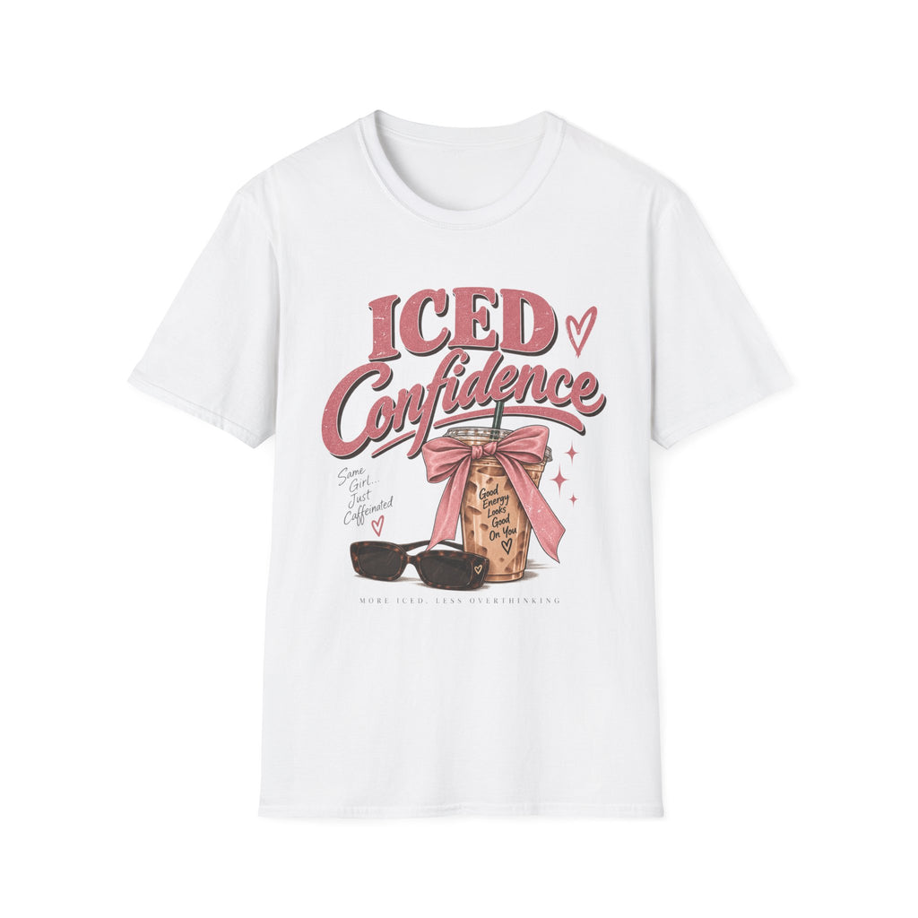 Iced Confidence T-Shirt — Cute Pink Bow Ice Coffee Graphic Tee | Girls Self Love | Comfort T-shirts
