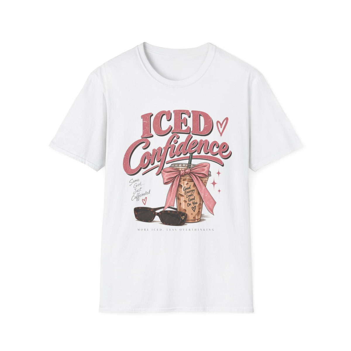 Iced Confidence T-Shirt — Cute Pink Bow Ice Coffee Graphic Tee | Girls Self Love | Comfort T-shirts