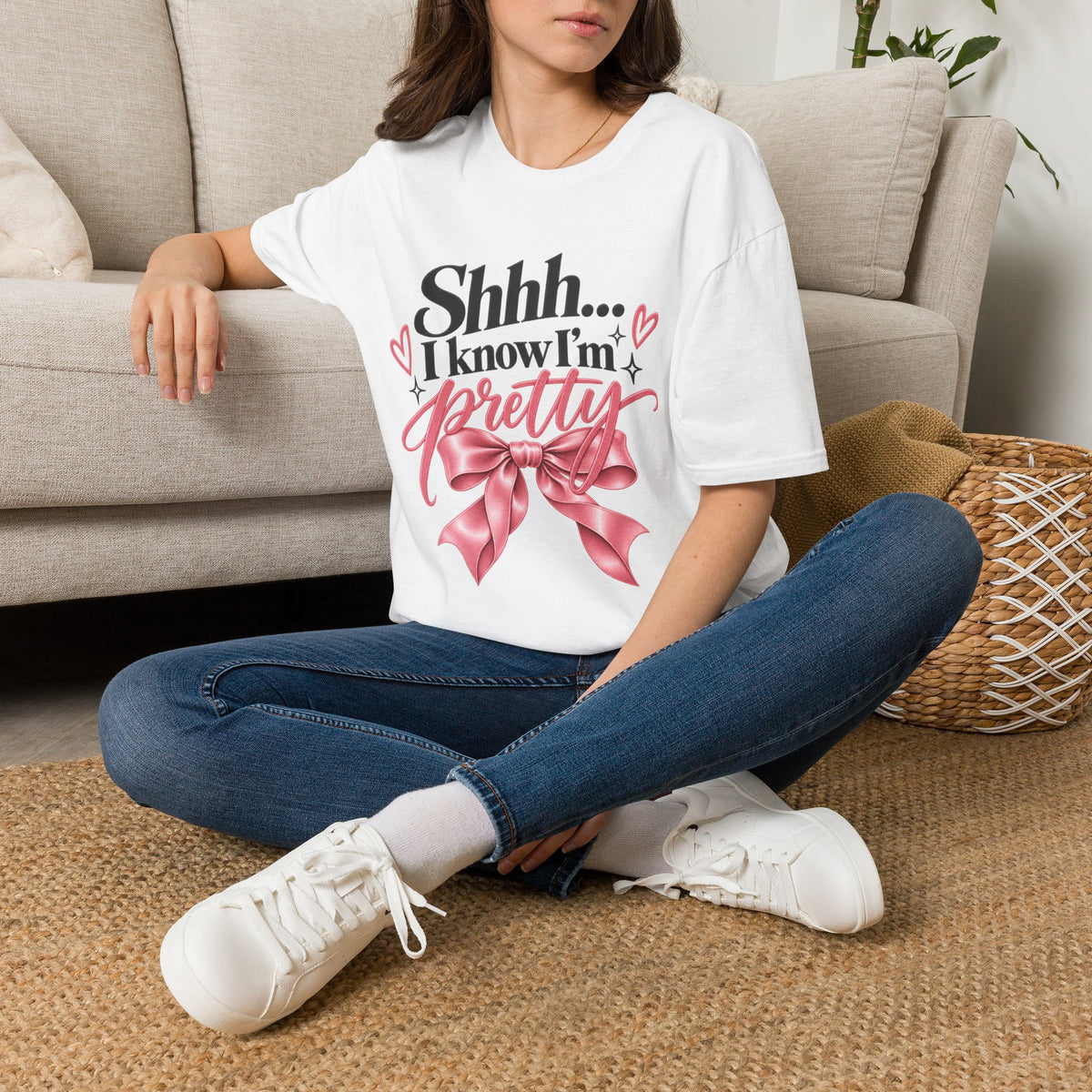 "Shhh... I Know I'm Pretty" Cute Feminine Graphic Tee | Girls Self Love | Comfort T-Shirt | Funny T-Shirt