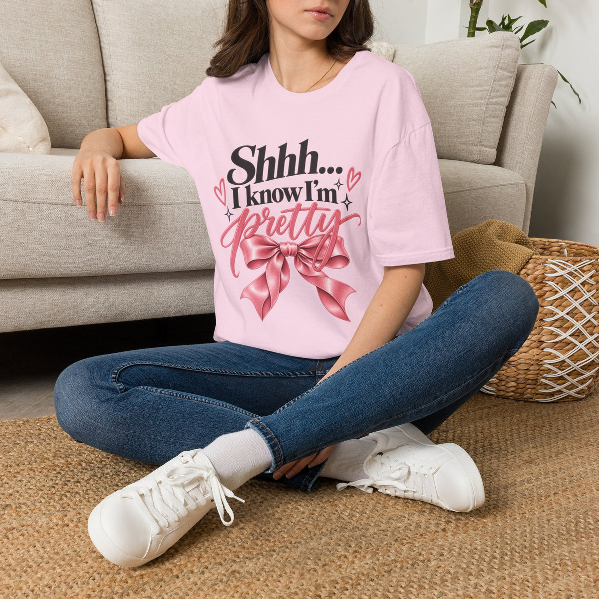 "Shhh... I Know I'm Pretty" Cute Feminine Graphic Tee | Girls Self Love | Comfort T-Shirt | Funny T-Shirt