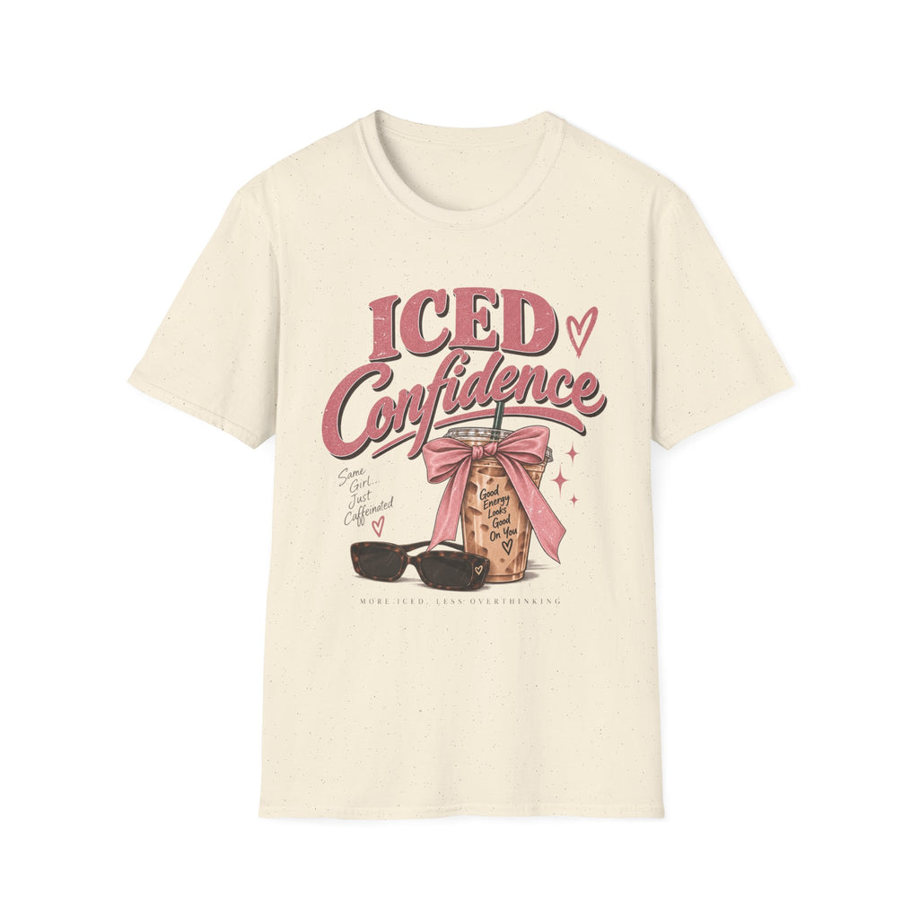 Iced Confidence T-Shirt — Cute Pink Bow Ice Coffee Graphic Tee | Girls Self Love | Comfort T-shirts
