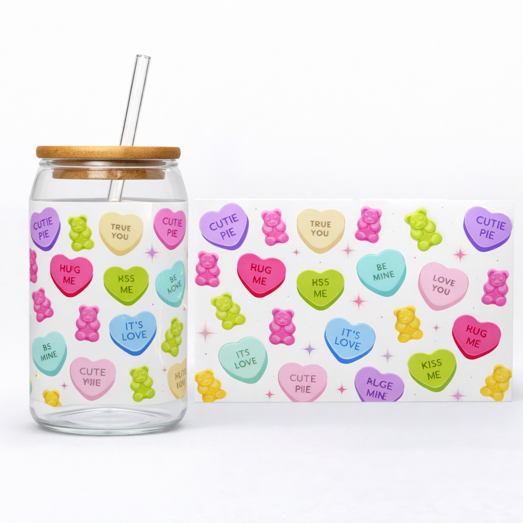 16oz Cup UV DTF Waterproof Wrap | Bear & Hearts