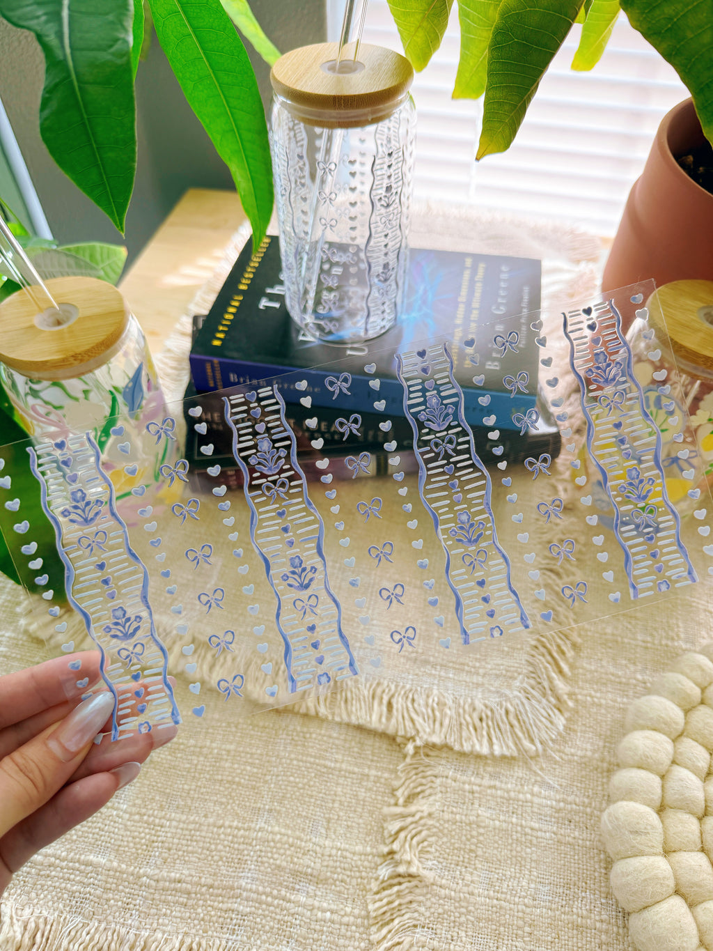 16oz Cup UV DTF Waterproof Wrap | Blue Bowtie