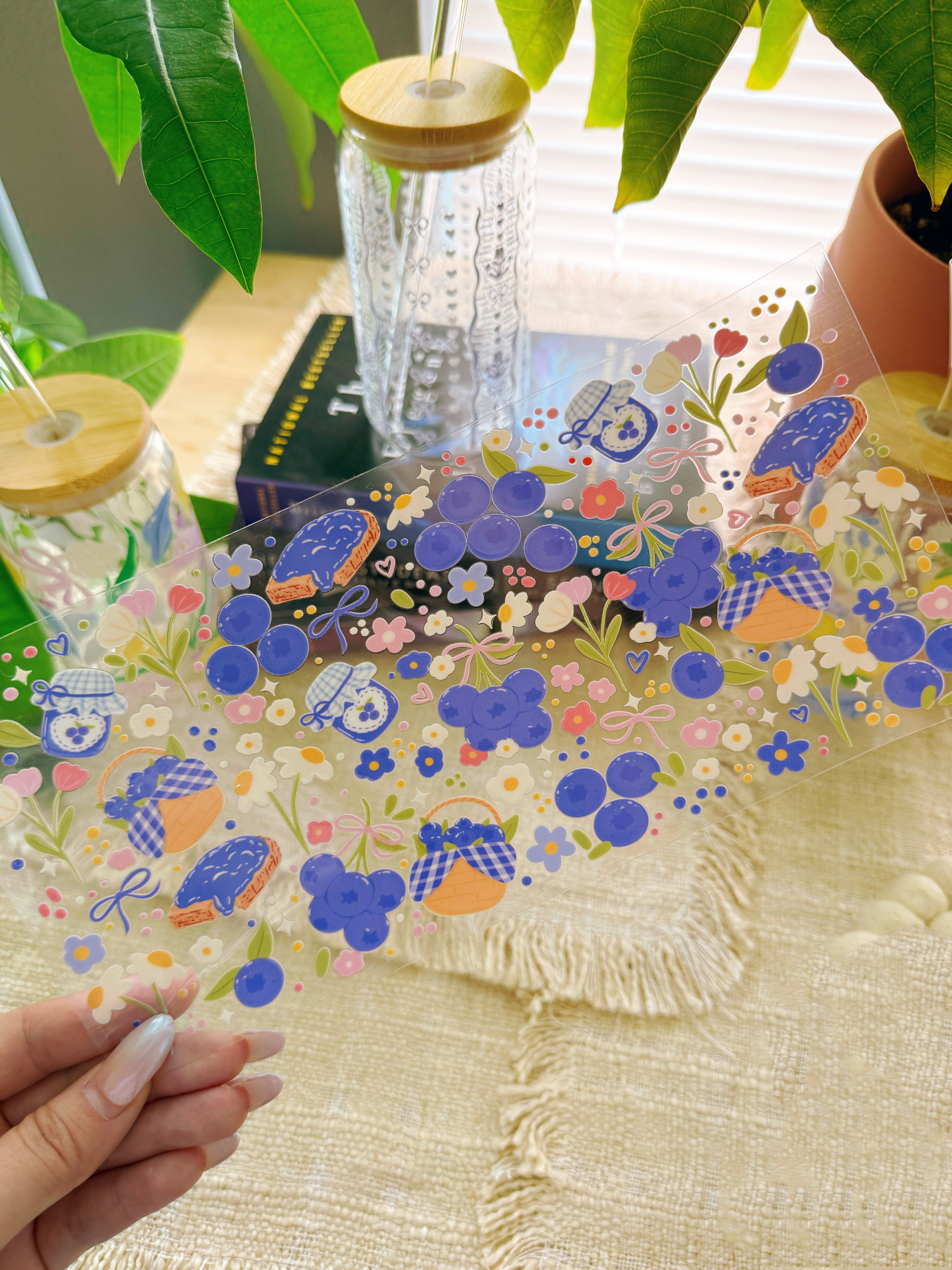 16oz Cup UV DTF Waterproof Wrap | Blueberry Garden