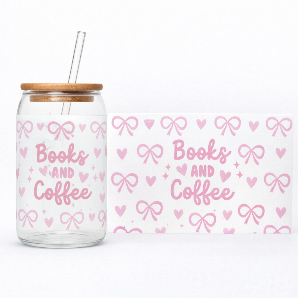 16oz Cup UV DTF Waterproof Wrap | Book & Coffee