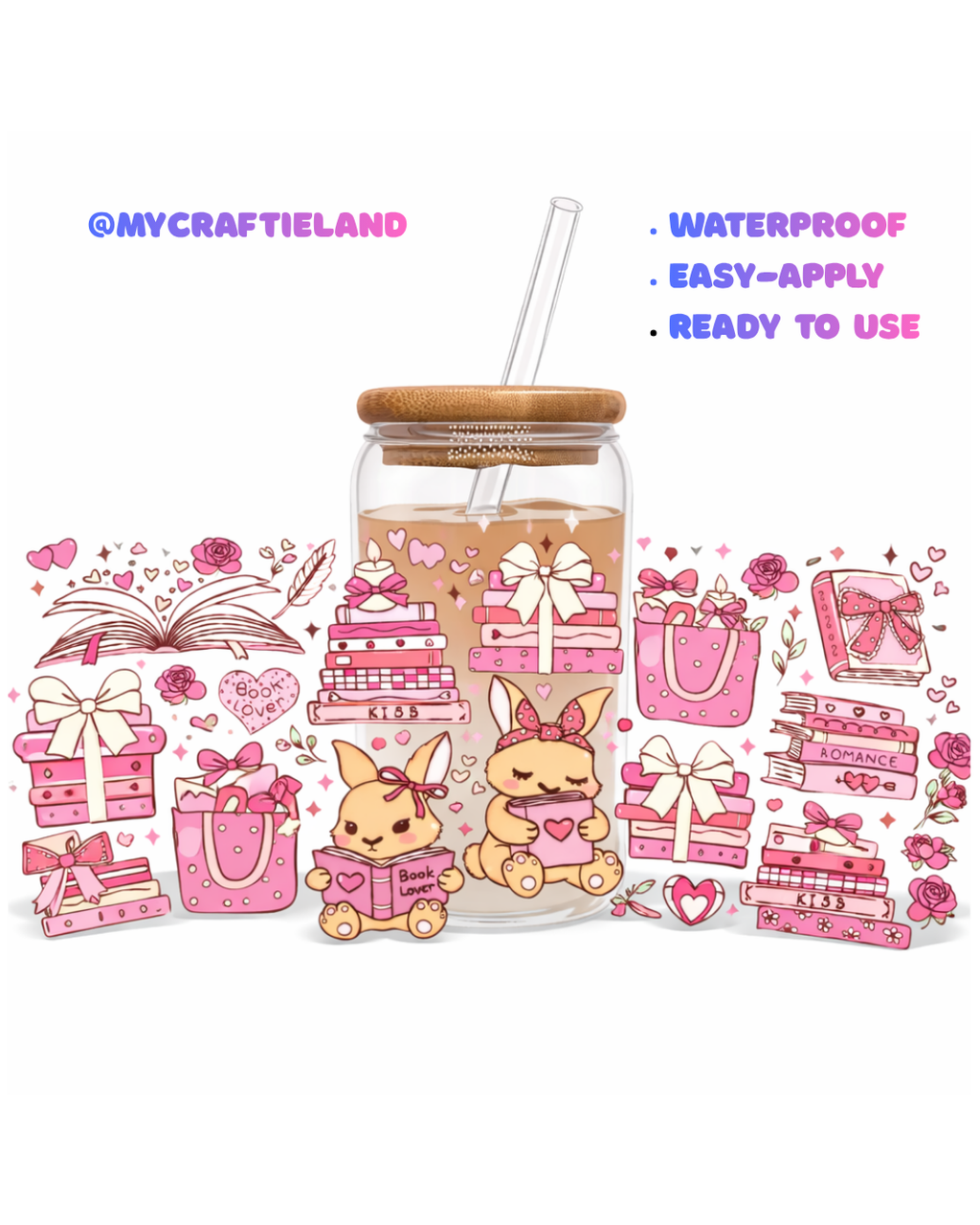 16oz Cup UV DTF Waterproof Wrap | Bunny Book