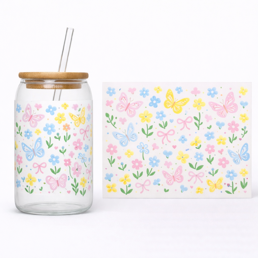 16oz Cup UV DTF Waterproof Wrap | Butterfly Garden