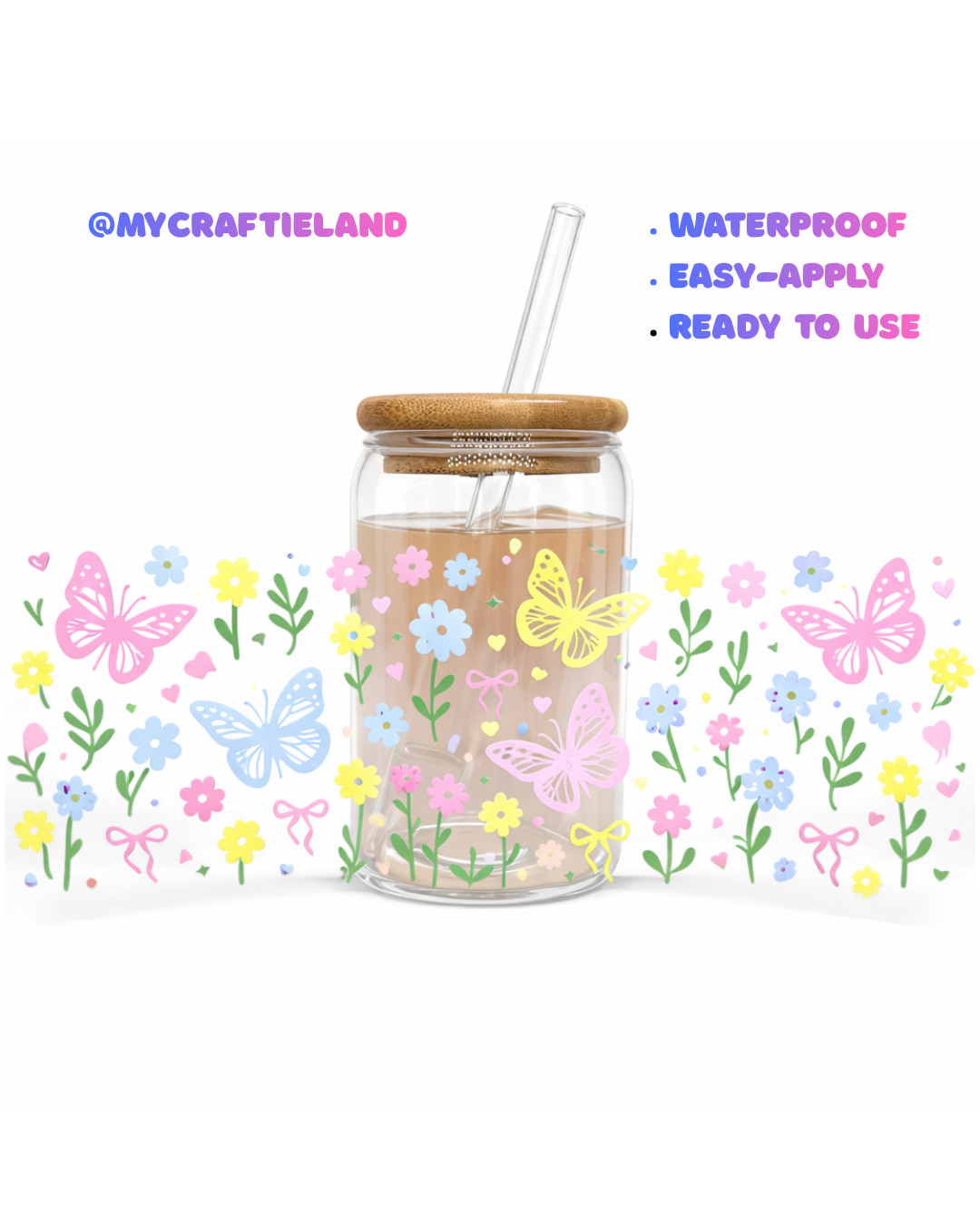 16oz Cup UV DTF Waterproof Wrap | Butterfly Garden