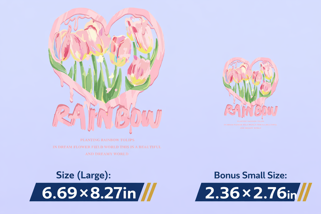 Rainbow Tulip DTF Transfer Set | Large + Bonus Mini Size |  Ready to Press