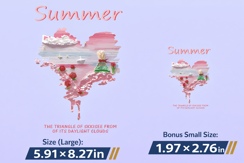 Romantic Summer Pink Beach Day DTF Transfer Set | Large + Bonus Mini Size |  Ready to Press