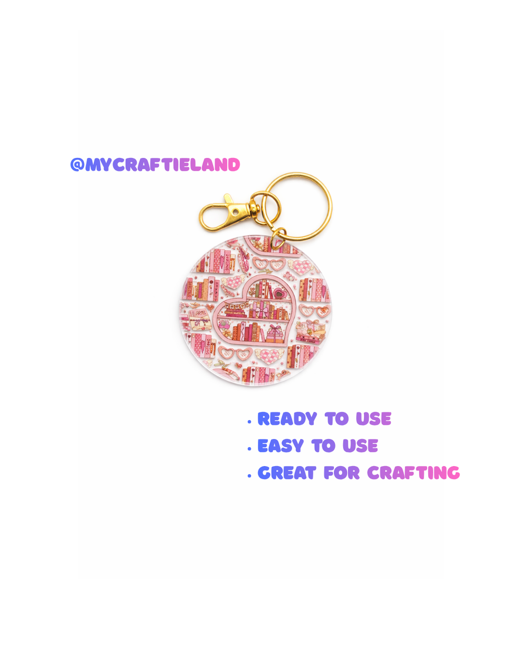 Keychain Circle Decal | I Heart Book 4pc