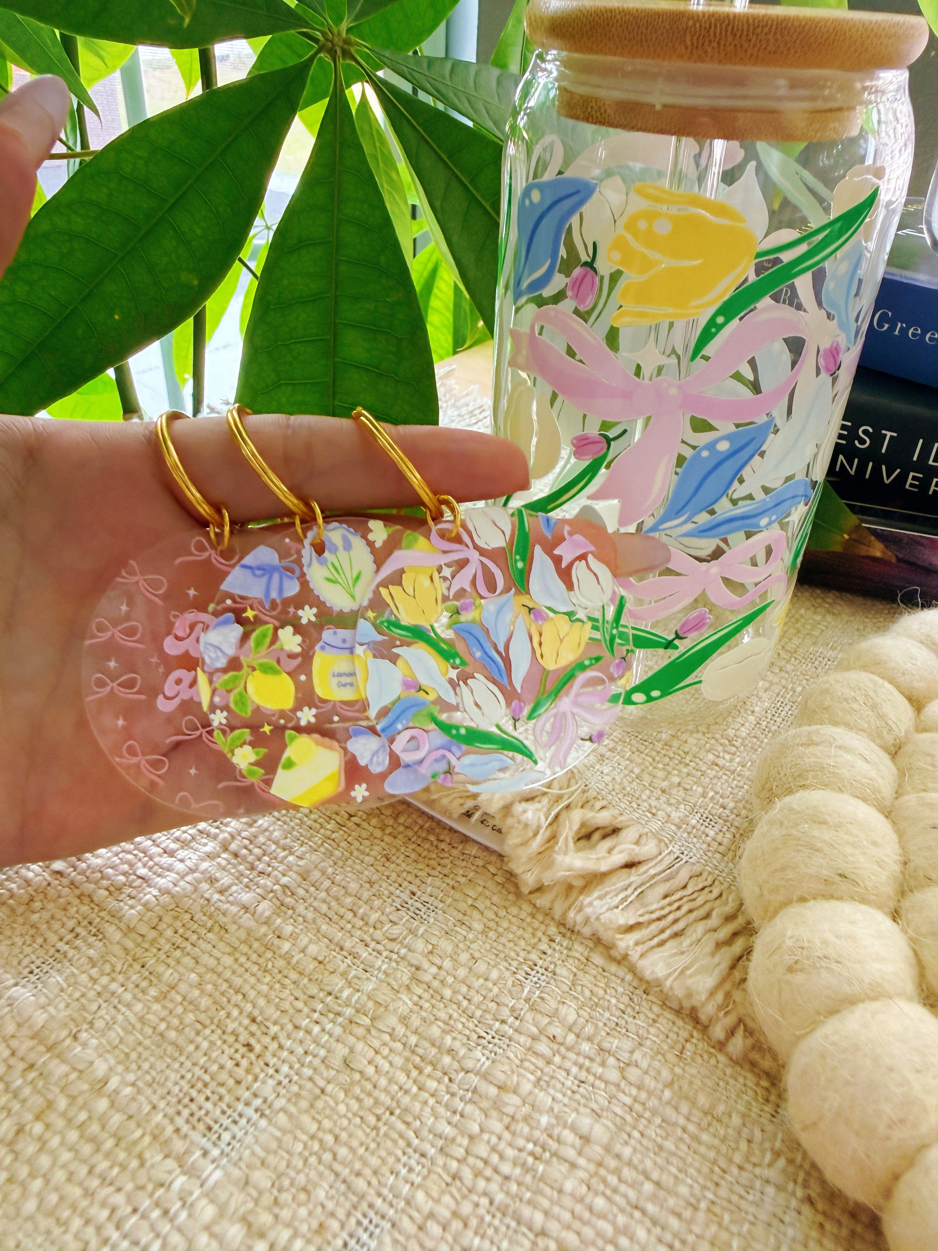 Keychain Circle Decal | Blue Bows