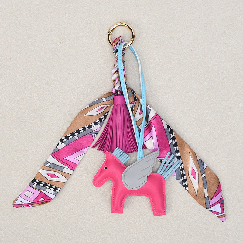 Cute Horse Bag Charm Keychain – Tassel Scarf Purse Charm for Women (Colorful & Trendy)