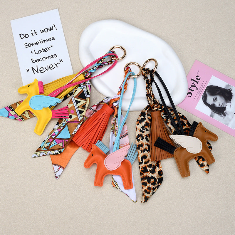 Cute Horse Bag Charm Keychain – Tassel Scarf Purse Charm for Women (Colorful & Trendy)