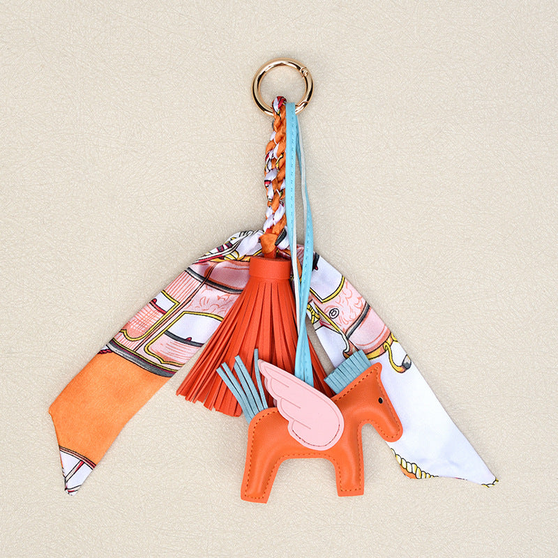 Cute Horse Bag Charm Keychain – Tassel Scarf Purse Charm for Women (Colorful & Trendy)