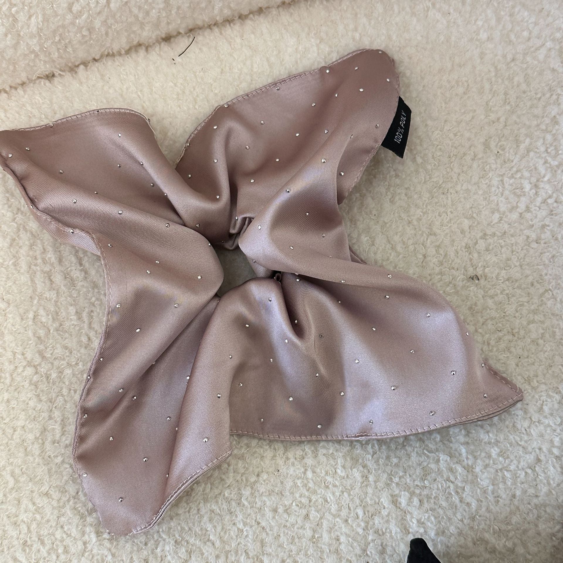 Rhinestone Bow Scrunchie – Silky Satin Hair Tie for Women (Sparkly Oversized Elegant Bow)