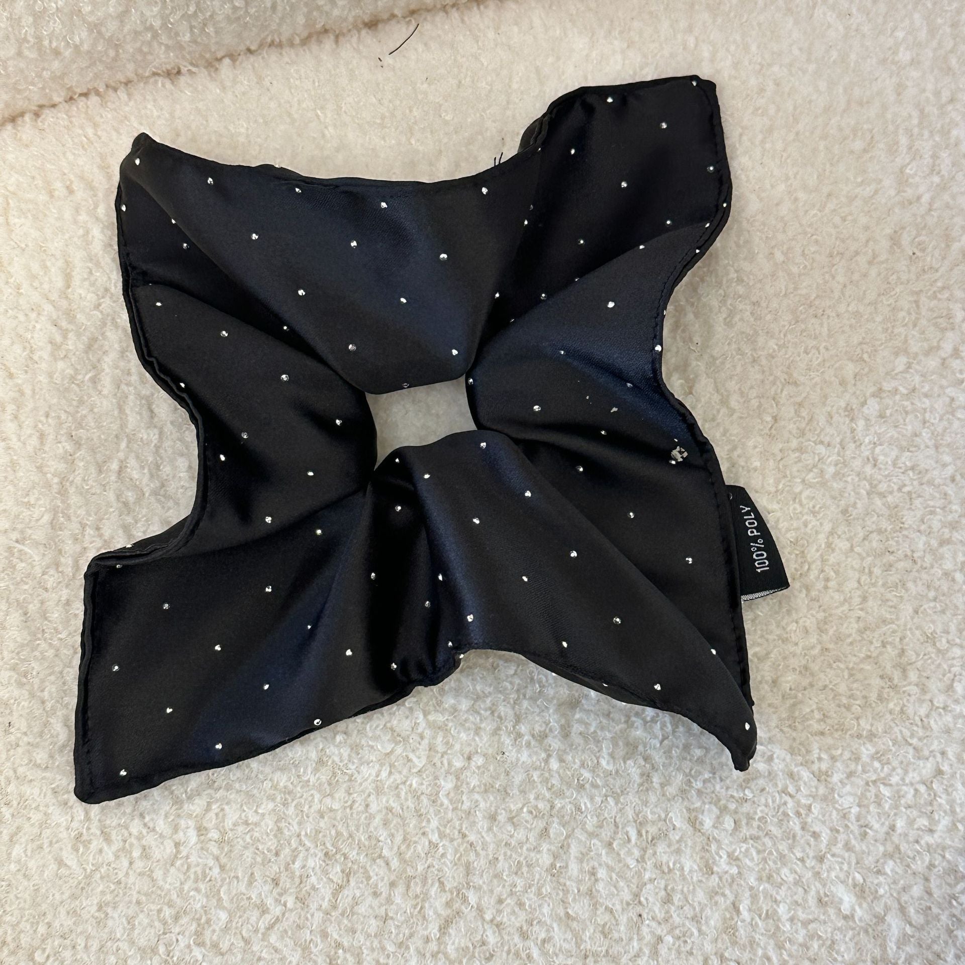 Rhinestone Bow Scrunchie – Silky Satin Hair Tie for Women (Sparkly Oversized Elegant Bow)