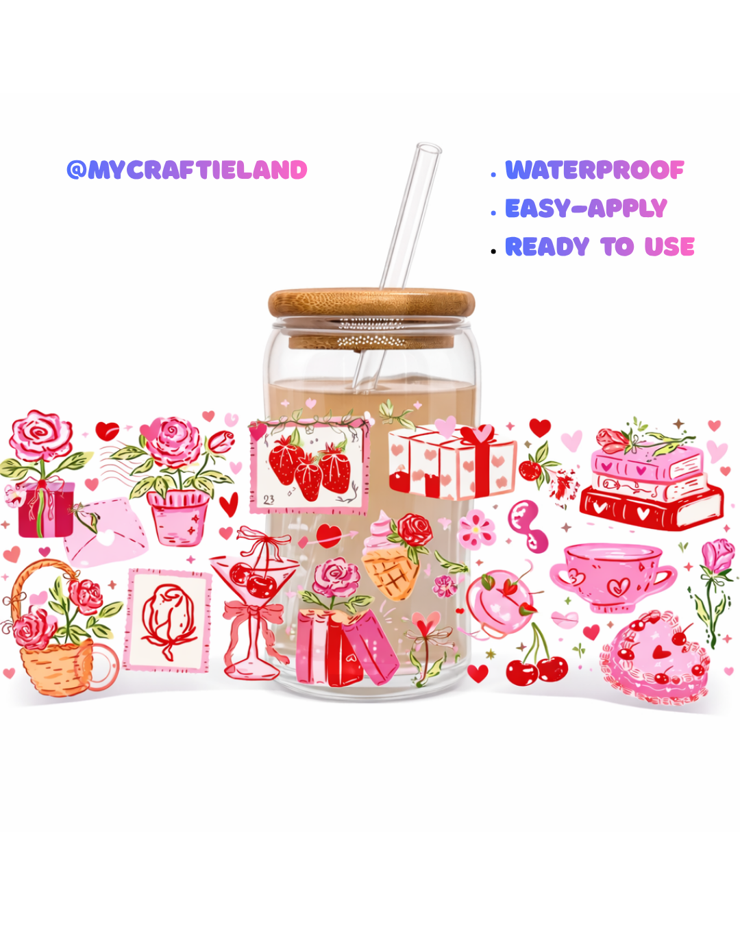 16oz Cup UV DTF Waterproof Wrap | Pink Book Party