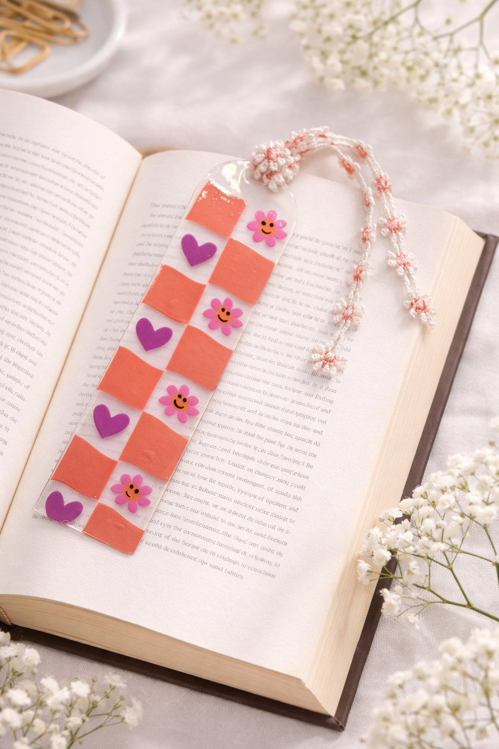 Handmade Bookmark | Pink Chessboard