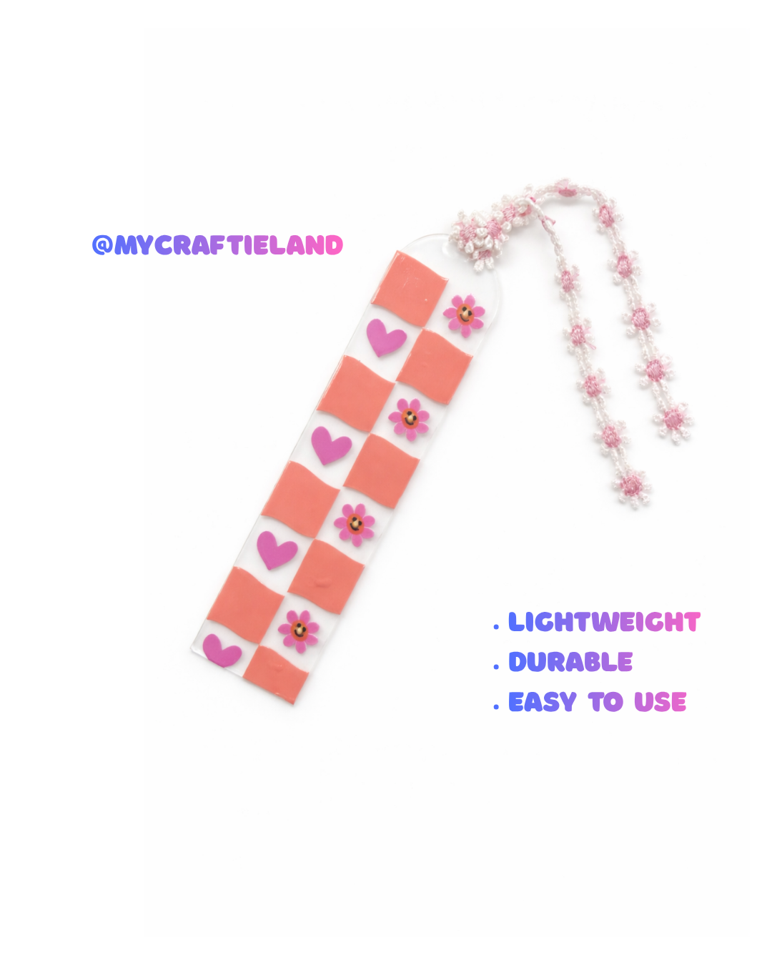 Handmade Bookmark | Pink Chessboard