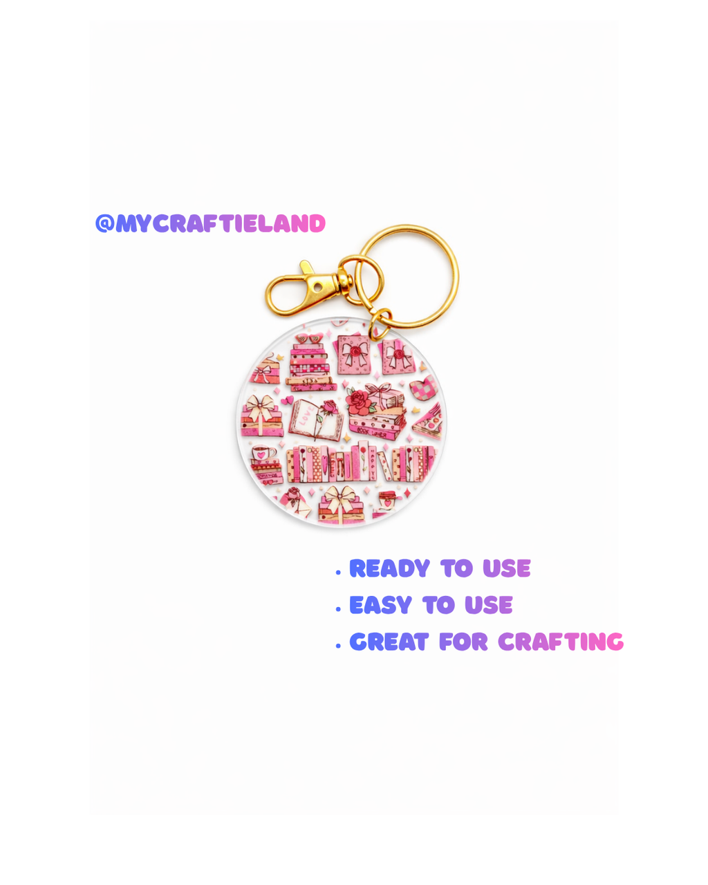 Keychain Circle Decal | Pink Library 4pc