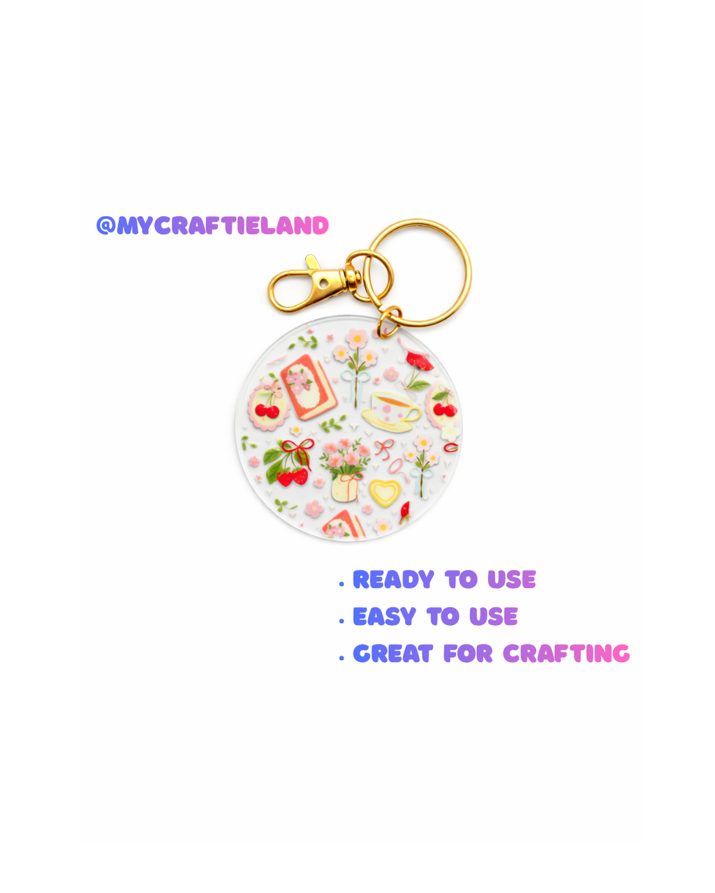 Keychain Circle Decal | Pink Tea Party 4pc