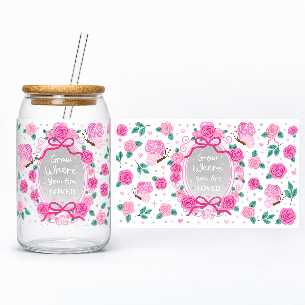 16oz Cup UV DTF Waterproof Wrap | Rose Garden