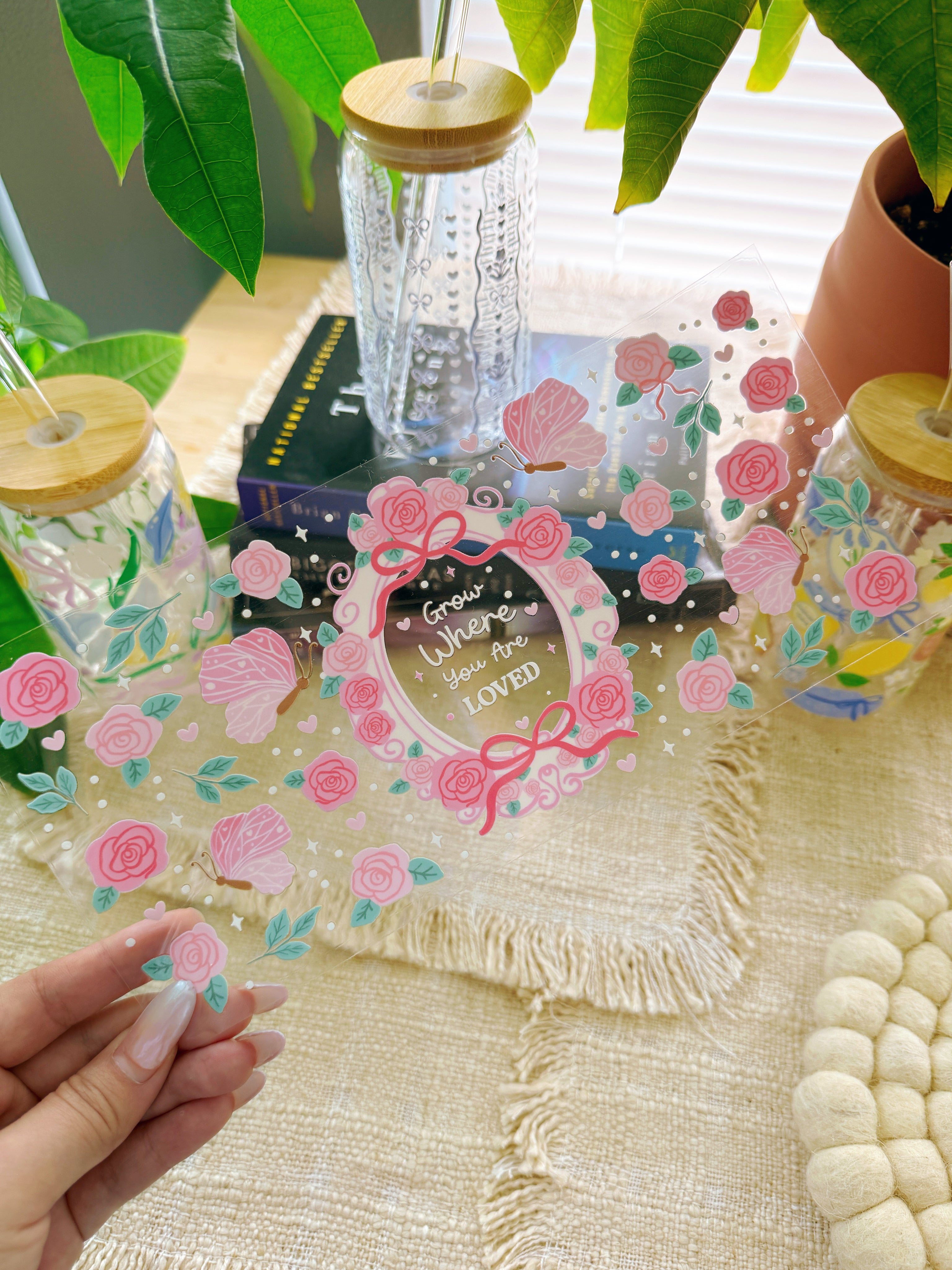 16oz Cup UV DTF Waterproof Wrap | Rose Garden