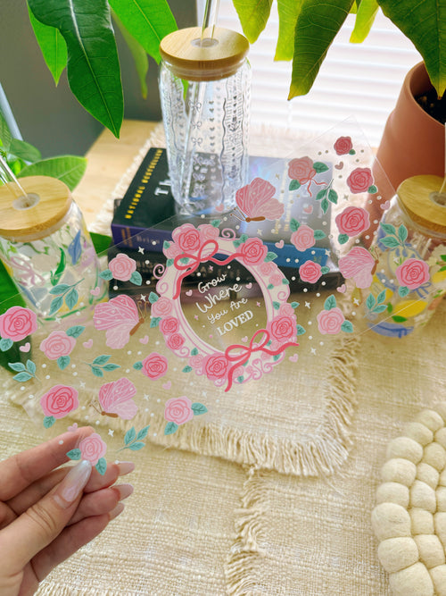 16oz Cup UV DTF Waterproof Wrap | Rose Garden