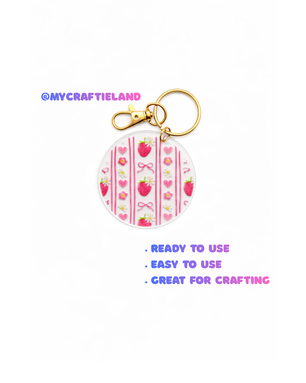 Keychain Circle Decal | Strawberry Hearts 4pc