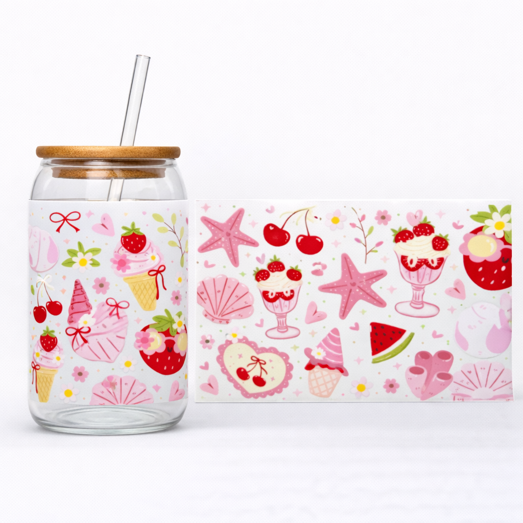 16oz Cup UV DTF Waterproof Wrap | Strawberry Summer