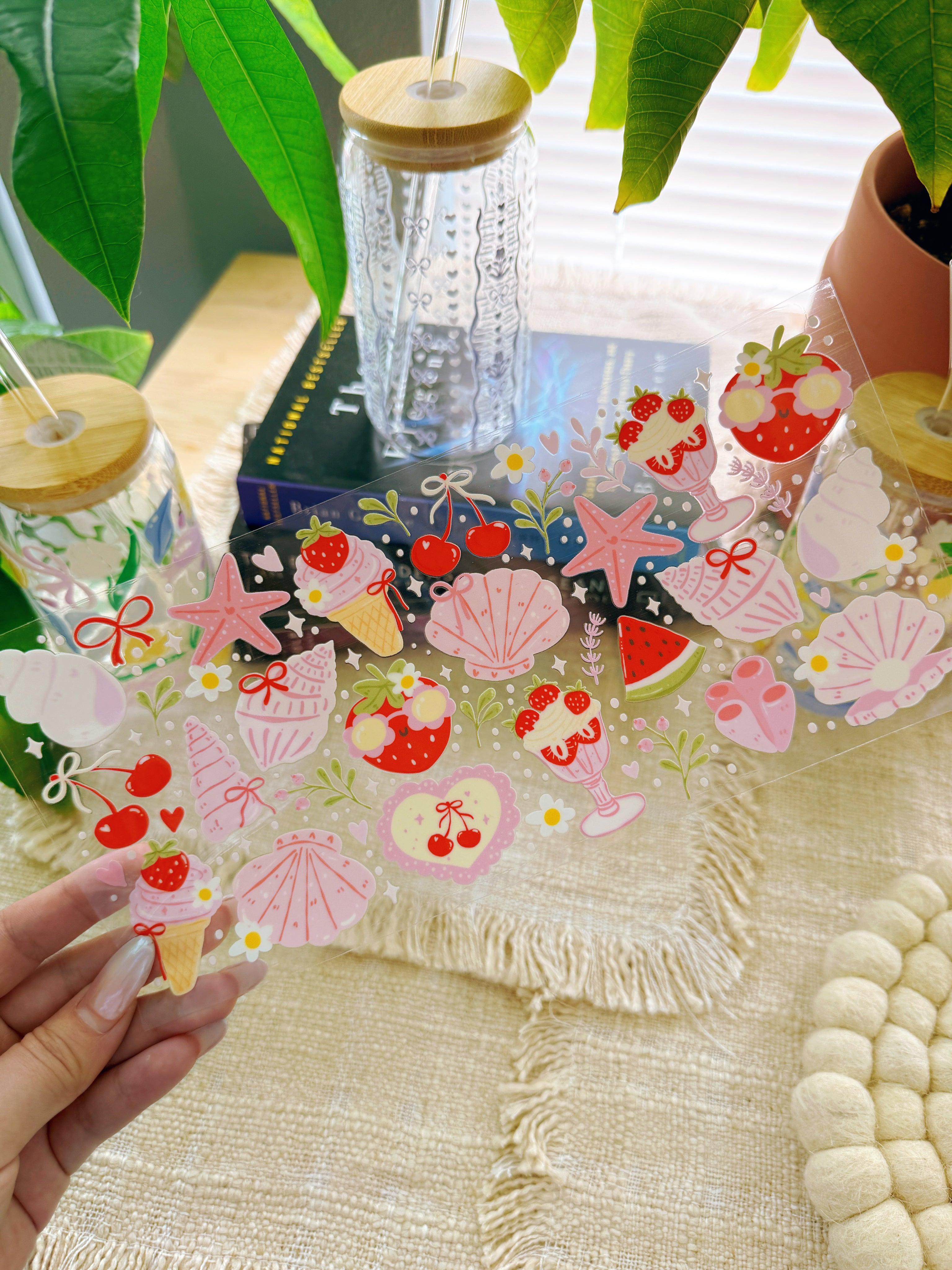 16oz Cup UV DTF Waterproof Wrap | Strawberry Summer