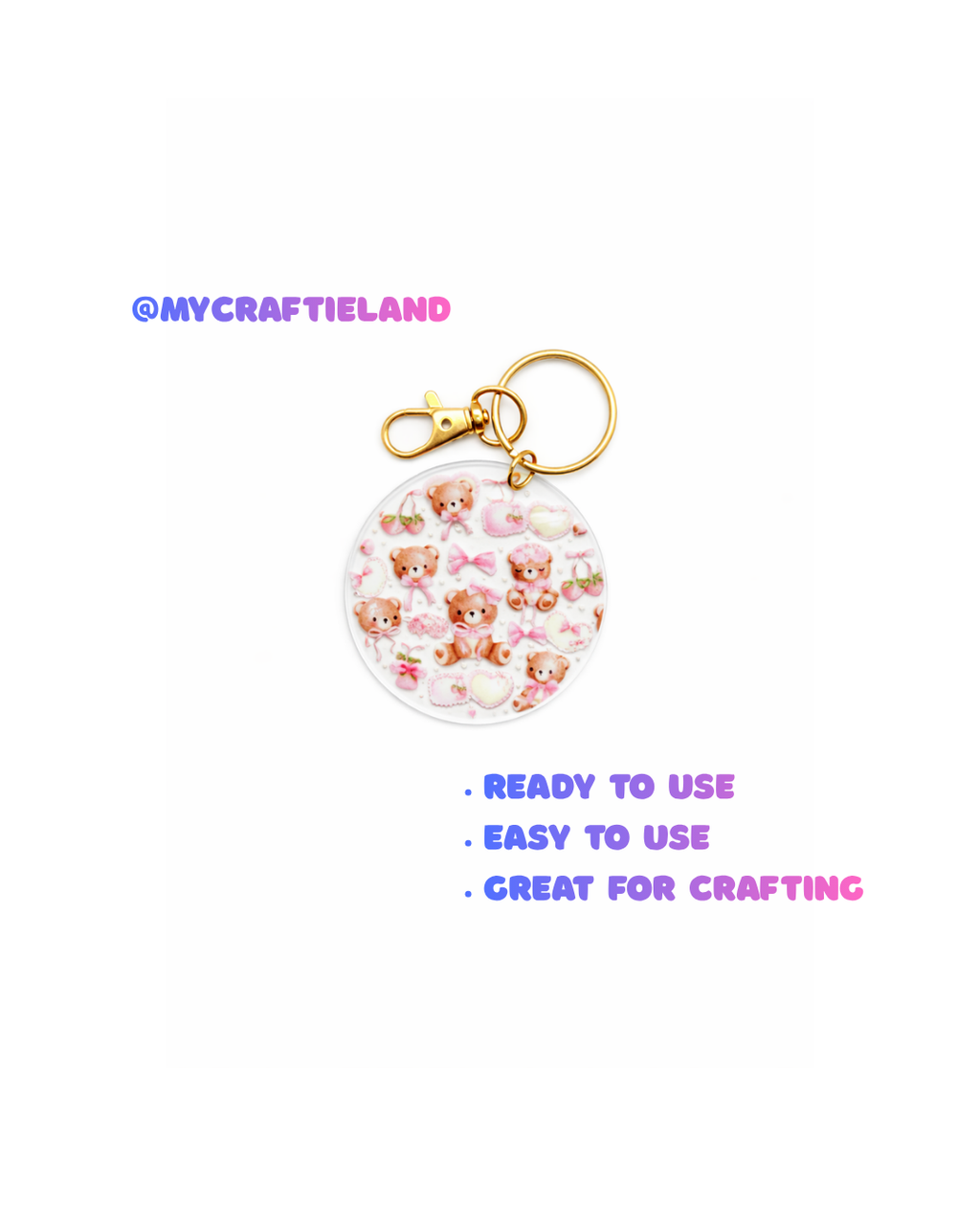 Keychain Circle Decal | Teddy Bear 4pc