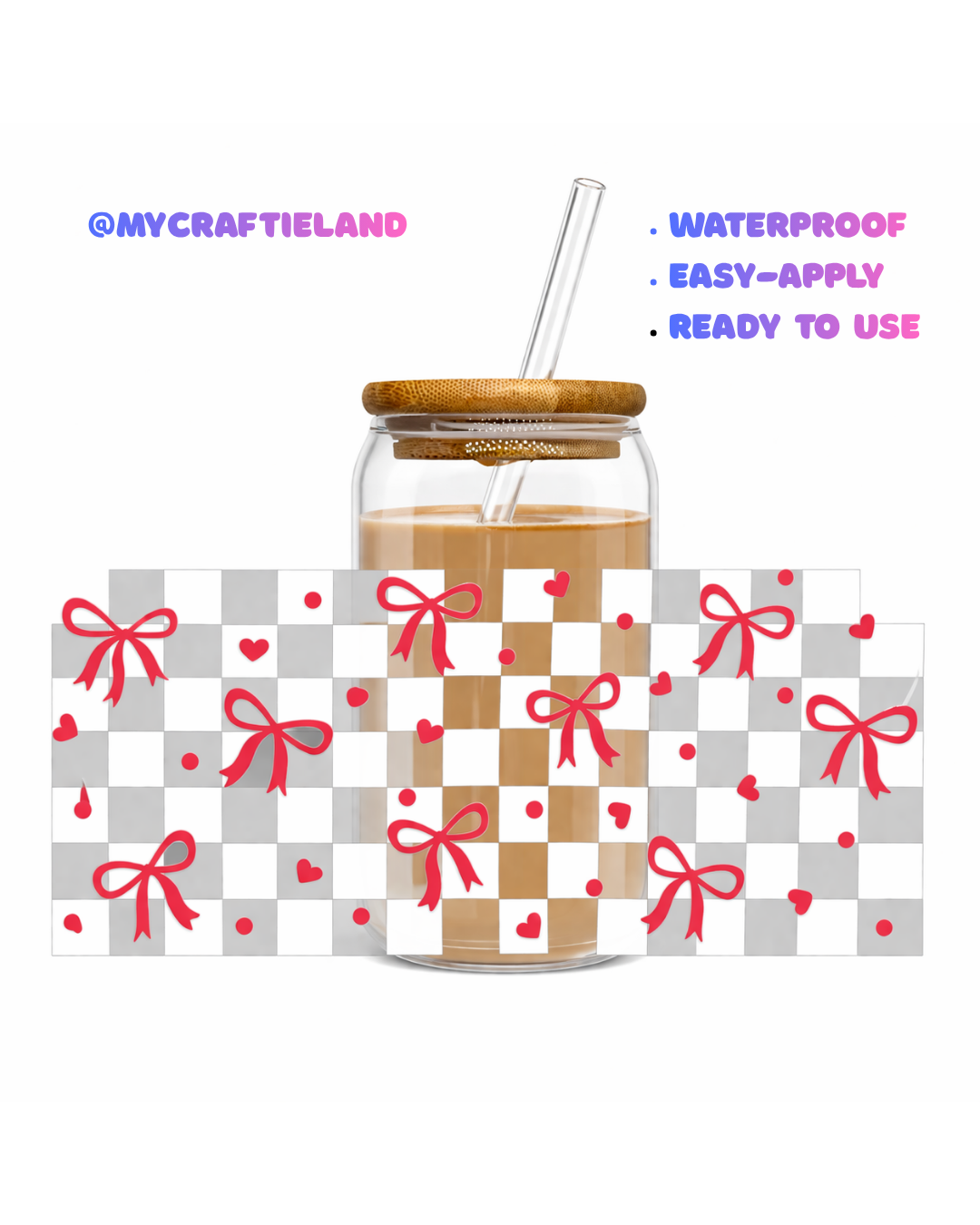 16oz Cup UV DTF Waterproof Wrap | White Chessboard